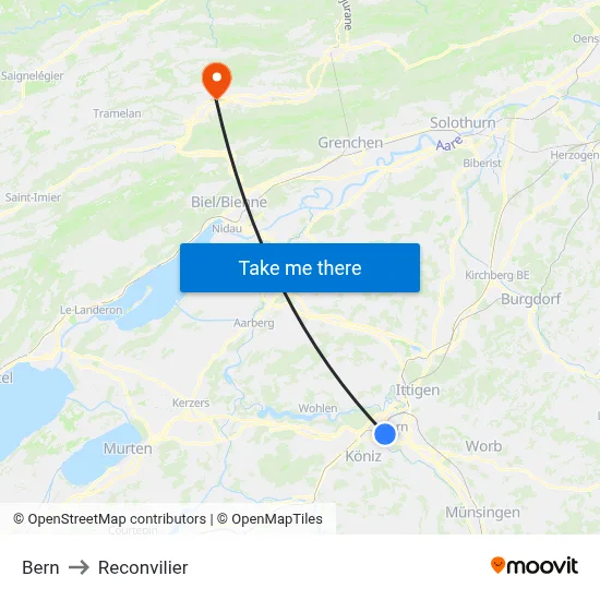Bern to Reconvilier map