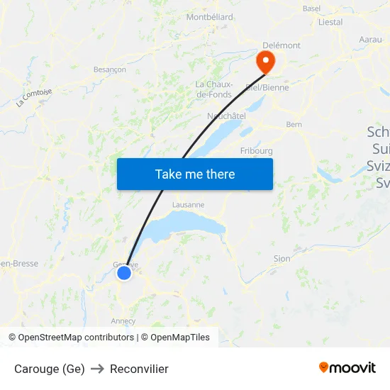 Carouge (Ge) to Reconvilier map