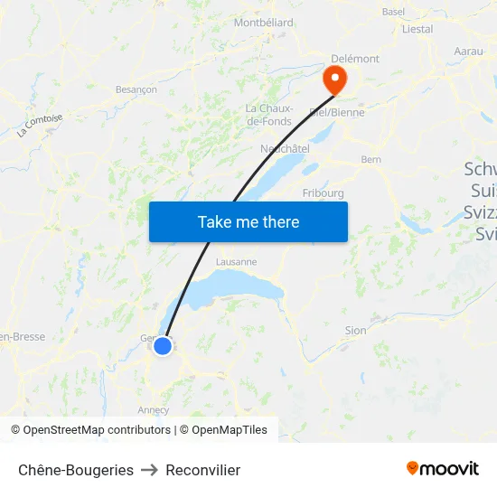 Chêne-Bougeries to Reconvilier map