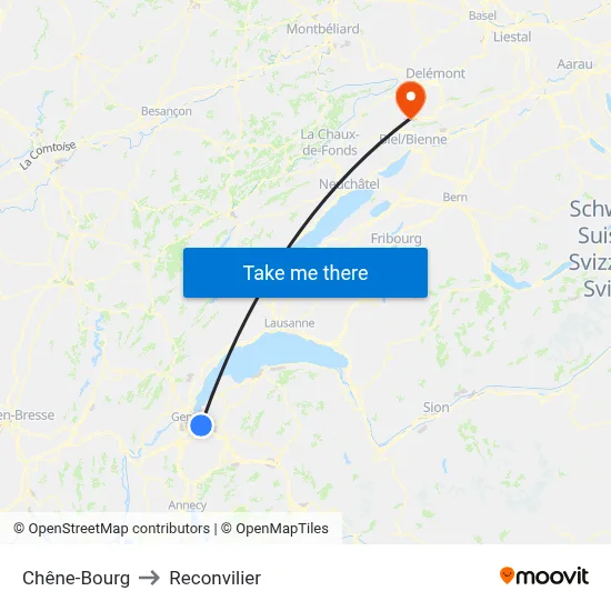 Chêne-Bourg to Reconvilier map