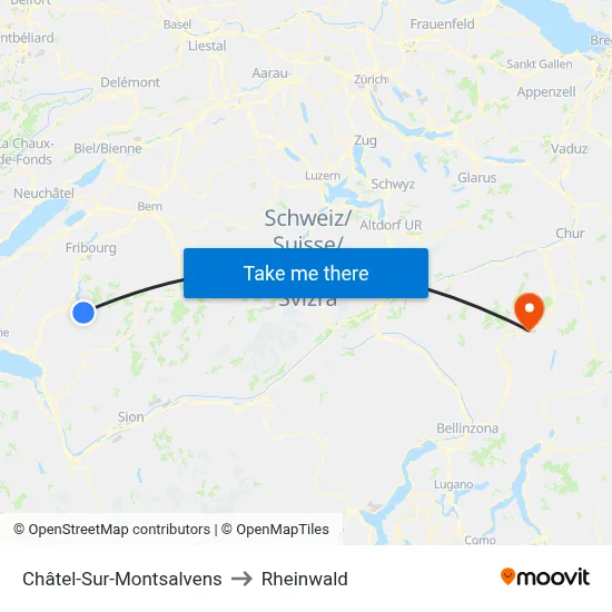 Châtel-Sur-Montsalvens to Rheinwald map