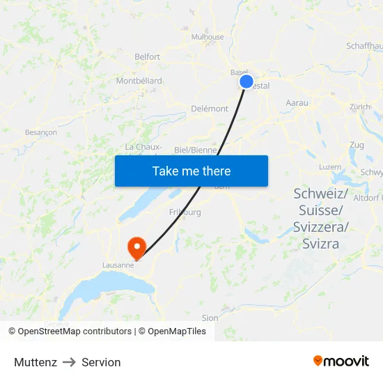 Muttenz to Servion map