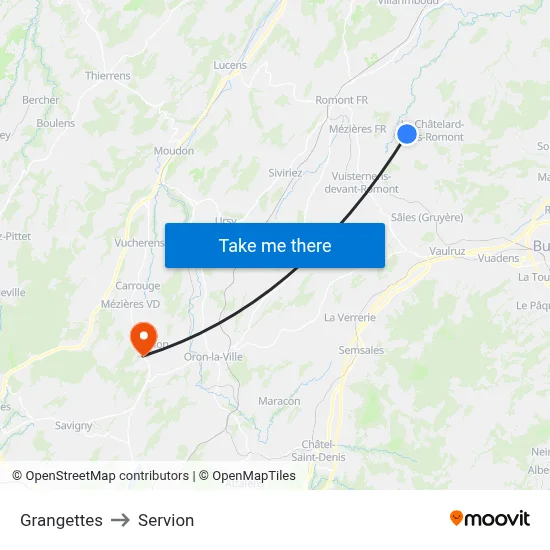 Grangettes to Servion map