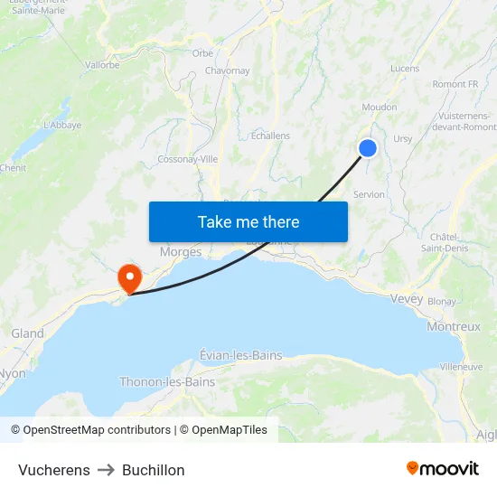 Vucherens to Buchillon map