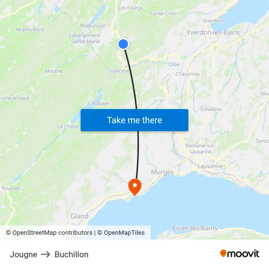 Jougne to Buchillon map