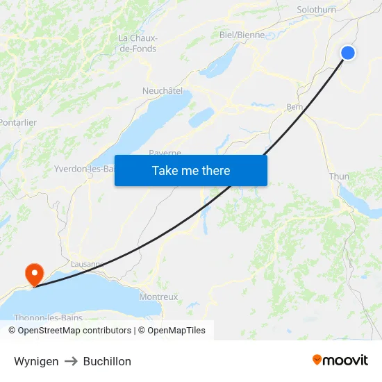 Wynigen to Buchillon map