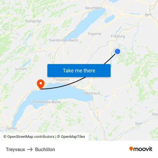 Treyvaux to Buchillon map