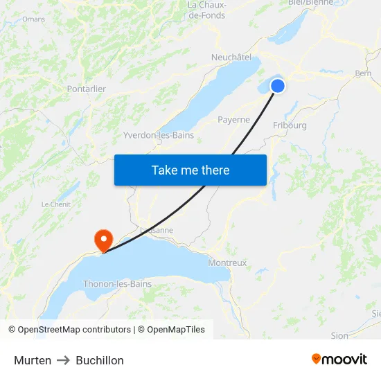 Murten to Buchillon map