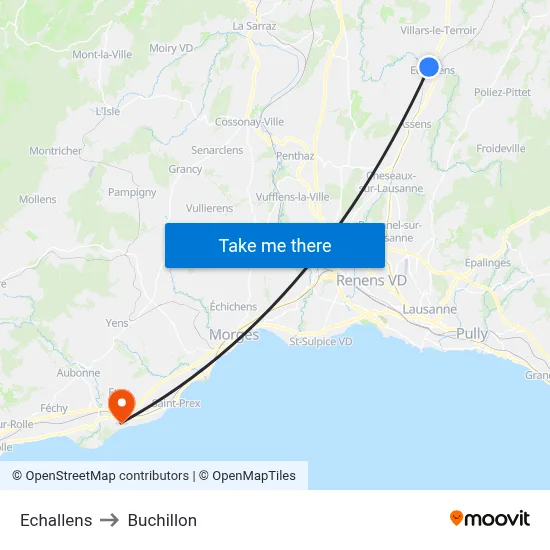 Echallens to Buchillon map