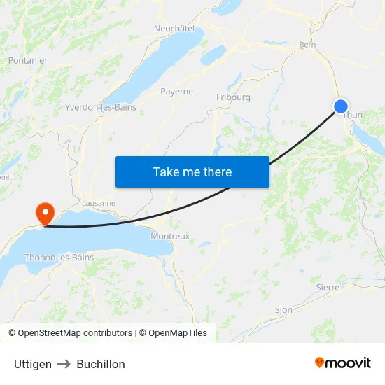 Uttigen to Buchillon map