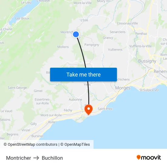 Montricher to Buchillon map
