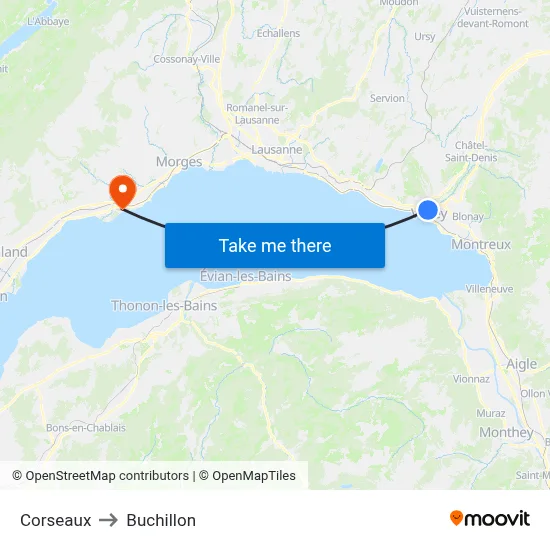 Corseaux to Buchillon map