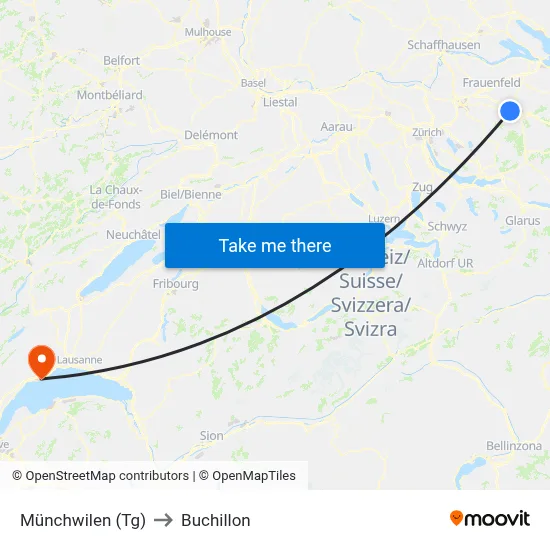 Münchwilen (Tg) to Buchillon map