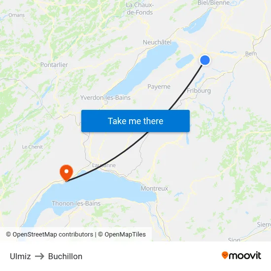 Ulmiz to Buchillon map