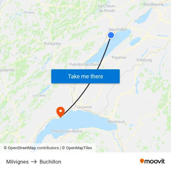 Milvignes to Buchillon map