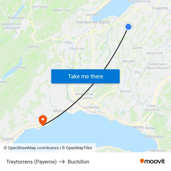 Treytorrens (Payerne) to Buchillon map