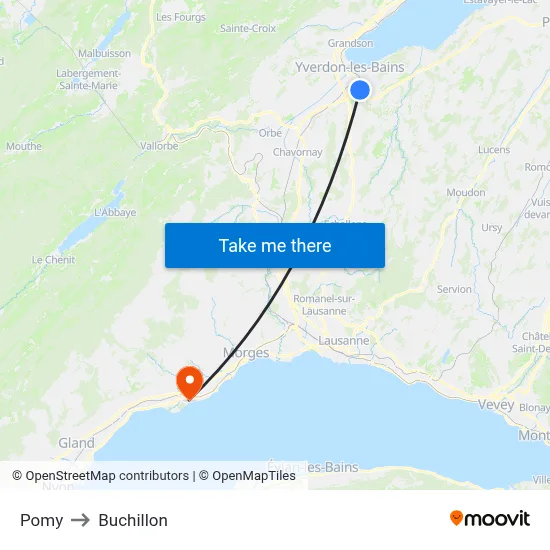 Pomy to Buchillon map
