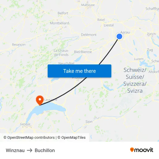 Winznau to Buchillon map
