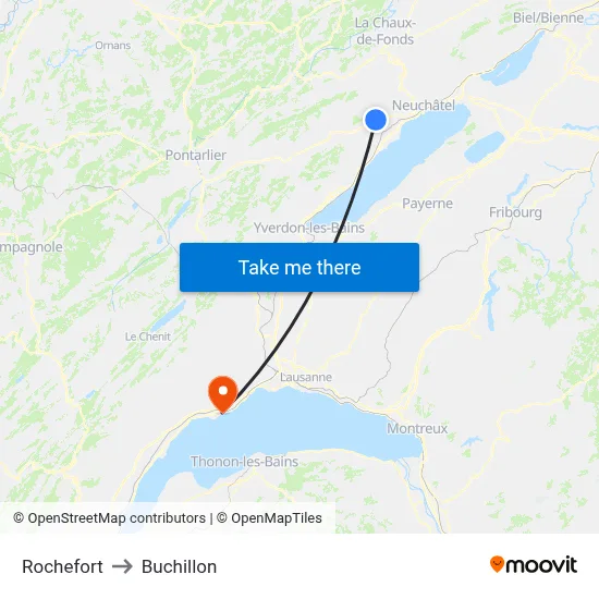 Rochefort to Buchillon map