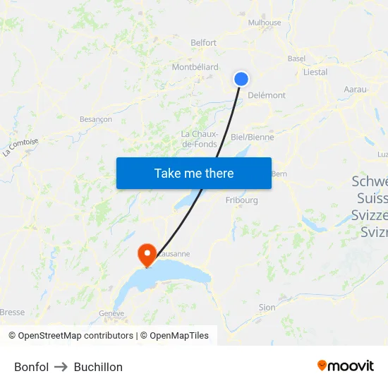 Bonfol to Buchillon map