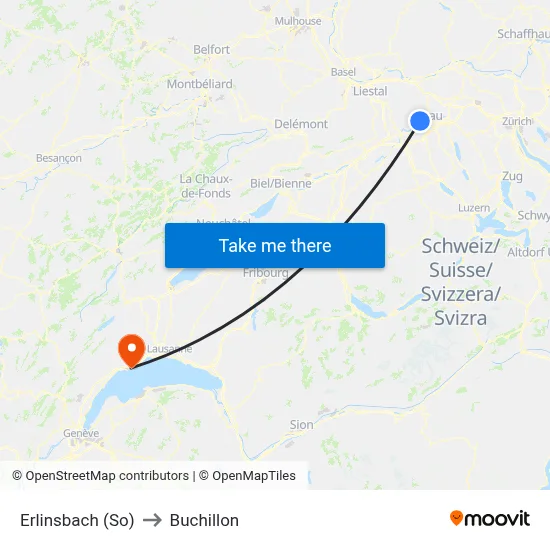 Erlinsbach (So) to Buchillon map