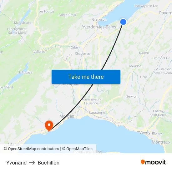 Yvonand to Buchillon map