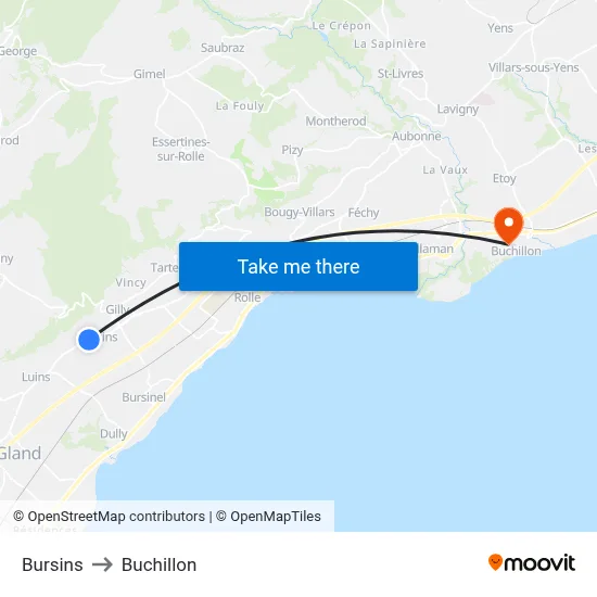 Bursins to Buchillon map