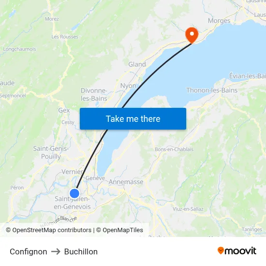 Confignon to Buchillon map