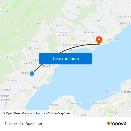 Duillier to Buchillon map