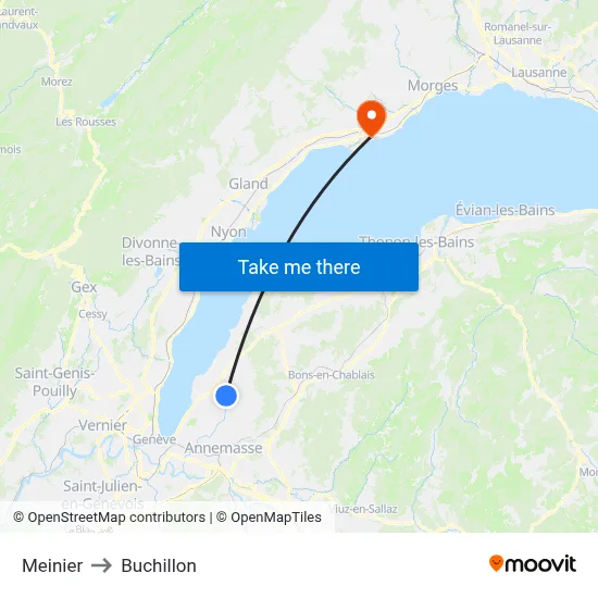 Meinier to Buchillon map