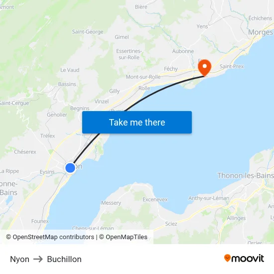 Nyon to Buchillon map