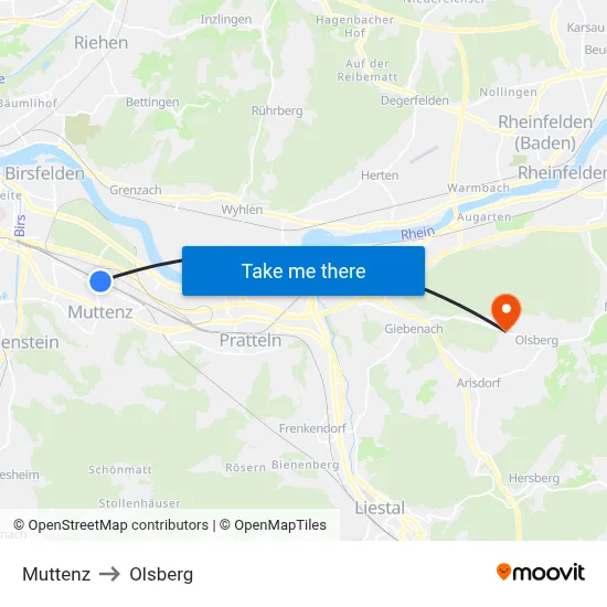 Muttenz to Olsberg map