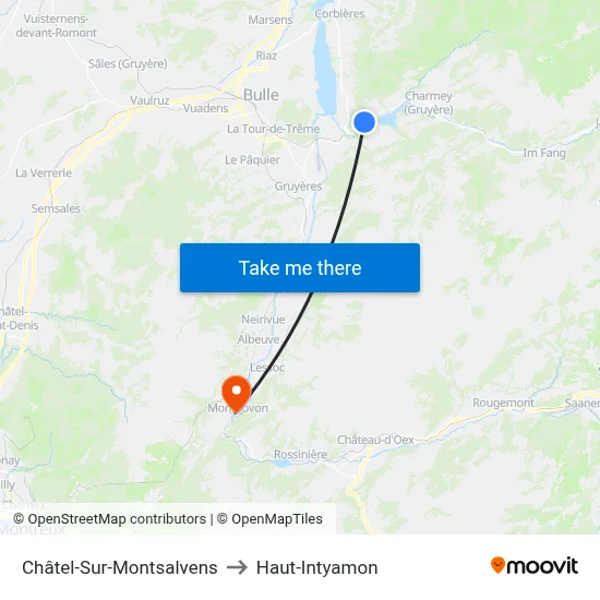 Châtel-Sur-Montsalvens to Haut-Intyamon map