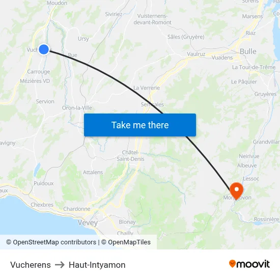 Vucherens to Haut-Intyamon map