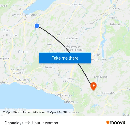 Donneloye to Haut-Intyamon map