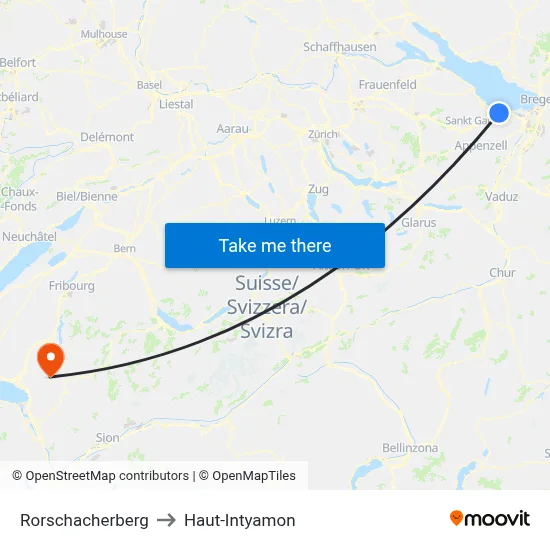 Rorschacherberg to Haut-Intyamon map