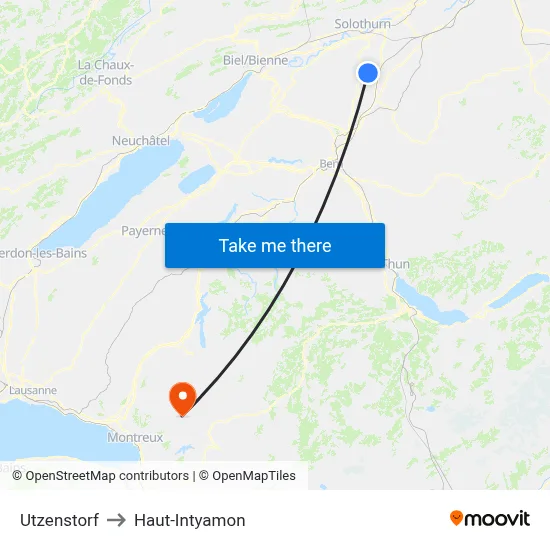 Utzenstorf to Haut-Intyamon map
