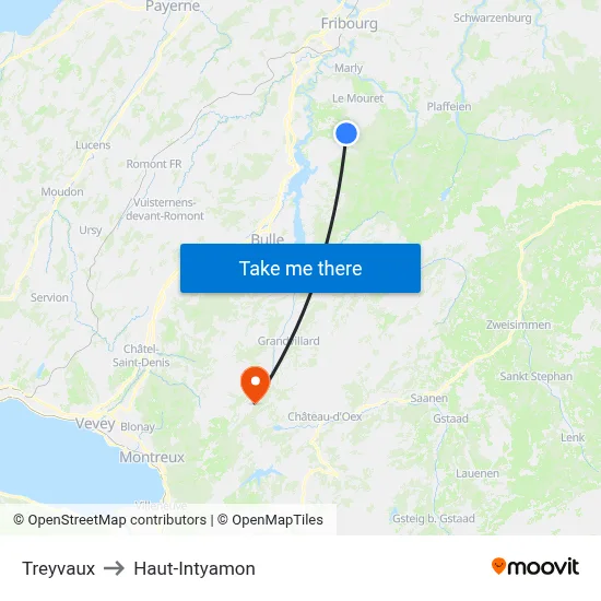 Treyvaux to Haut-Intyamon map