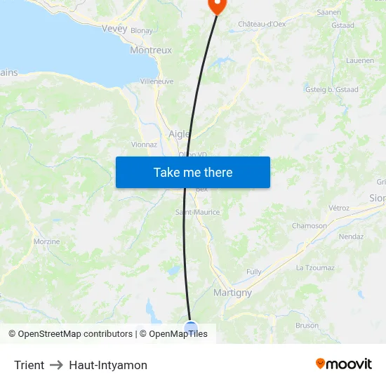 Trient to Haut-Intyamon map