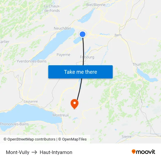 Mont-Vully to Haut-Intyamon map