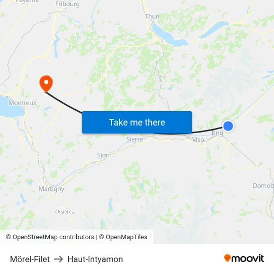 Mörel-Filet to Haut-Intyamon map