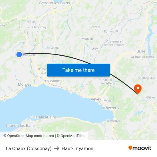 La Chaux (Cossonay) to Haut-Intyamon map