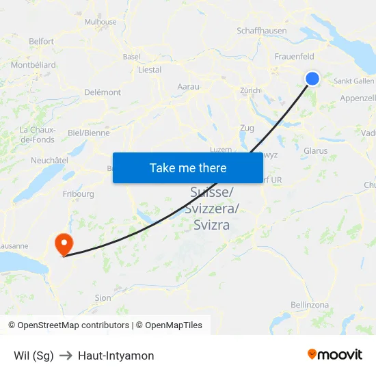 Wil (Sg) to Haut-Intyamon map