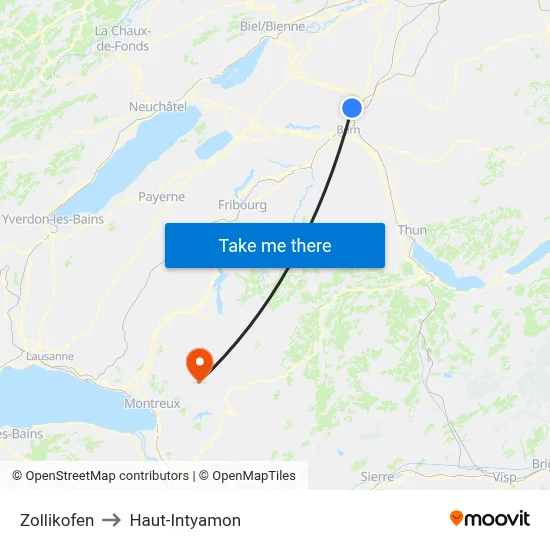Zollikofen to Haut-Intyamon map