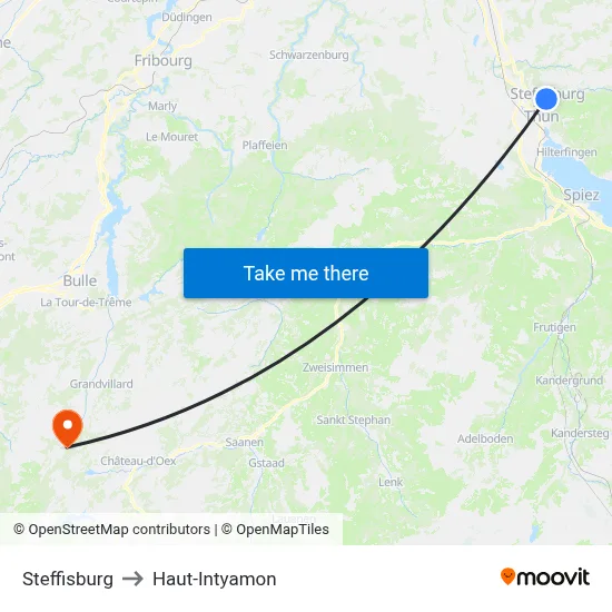 Steffisburg to Haut-Intyamon map