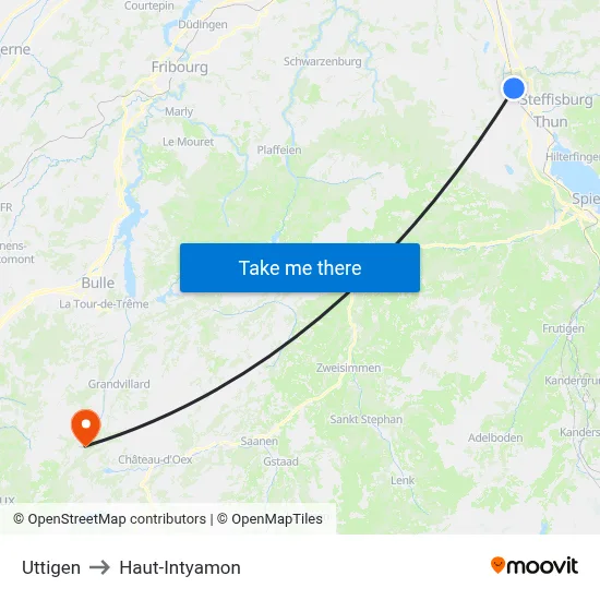 Uttigen to Haut-Intyamon map