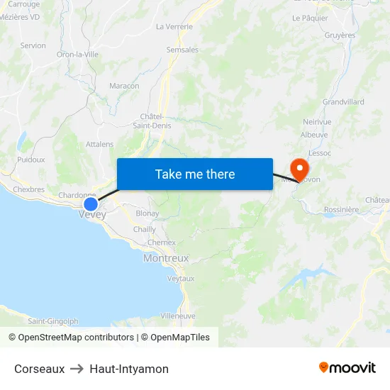 Corseaux to Haut-Intyamon map