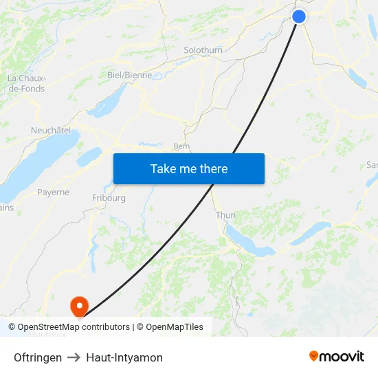 Oftringen to Haut-Intyamon map