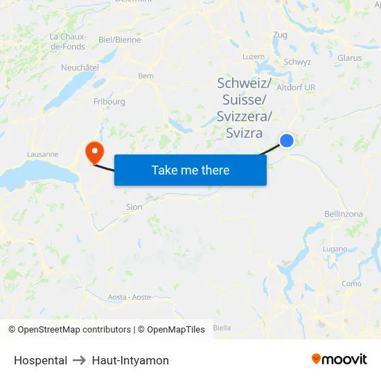 Hospental to Haut-Intyamon map