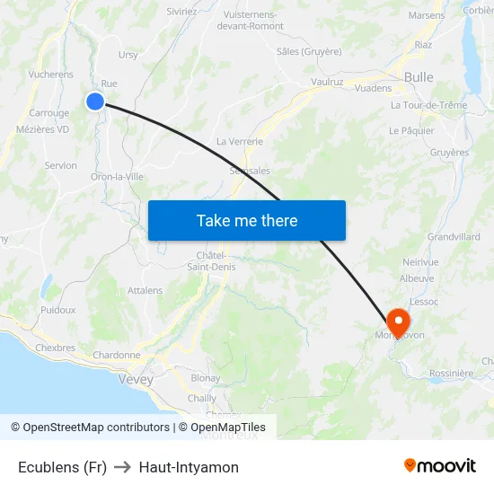 Ecublens (Fr) to Haut-Intyamon map